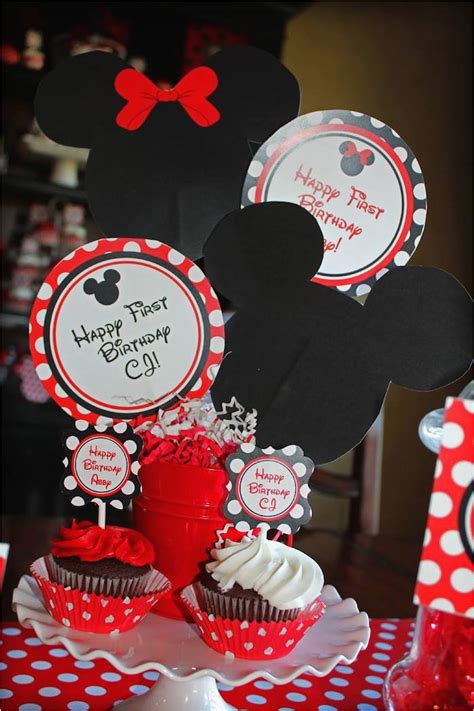 mickey and minnie birthday party decorations|More.